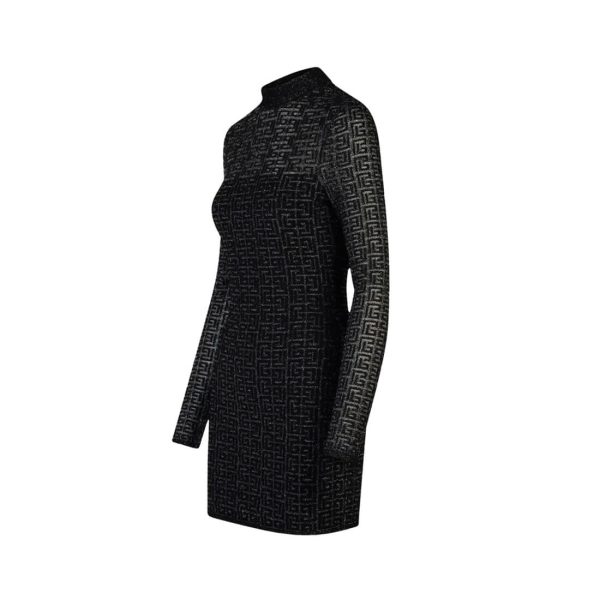 Black Velvet Bow Trim Long Sleeve Womens Dresses – Image 3